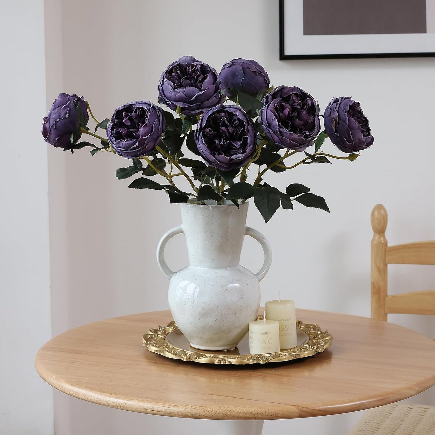 6Pcs Burnt Purple Artificial Roses Flowers Fake Silk Roses Flower with Long Stem for Wedding Decorations Table Centerpieces Flower Arrangement Home Decor (Burnt Purple)