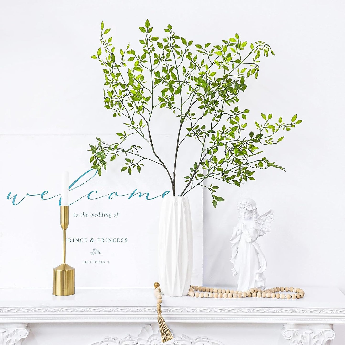 Artificial Branches Artificial Plants 3PCS 43.3 Inch Green Nandina Artificial Plants for Wedding Shop Garden Office Home Décor Greenery Stems for Vase