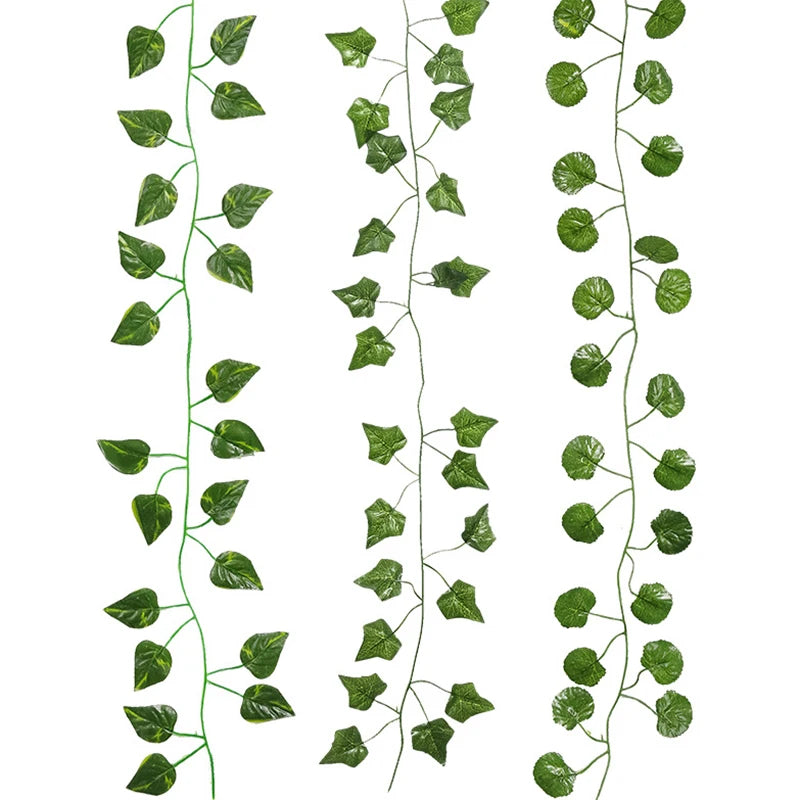 1/2M Rattan Artificial Green Leaves Artificial Plants Decoration Wedding Yard Vines Decorative Artificial Plants Simulated Leave
