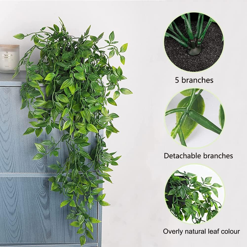Artificial Hanging Plants, 2Pcs Artificial Plants Indoors in Pots, Greenery Fake Plants Decor, Small Artificial Plants in Pots, Fake Potted Plants, Faux Plants for Wall Home Room Office Decor