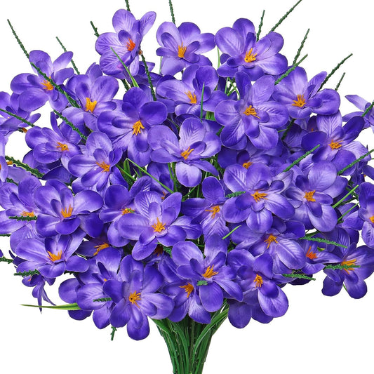 Artificial Flowers for Outdoors 6 Bundles Fake Plastic Flowers UV Resistant Silk Freesia Purple Flowers Artificial Plants & Flowers for Vase Planters Garden Home Wedding Front Door Decor