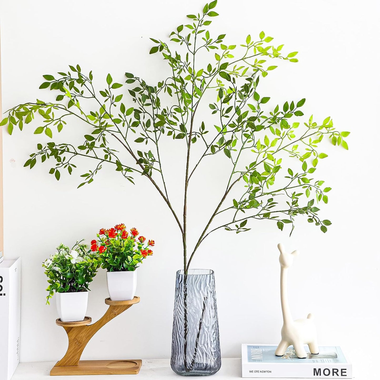 Artificial Branches Artificial Plants 3PCS 43.3 Inch Green Nandina Artificial Plants for Wedding Shop Garden Office Home Décor Greenery Stems for Vase