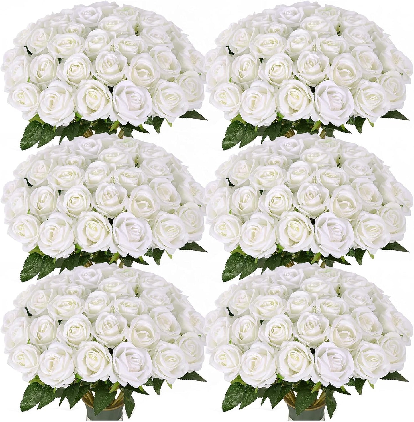 102 PCS White Roses Artificial Flowers, Fake White Roses Bouquet,White Artificial Silk Roses with Stems for DIY Wedding Flowers Decoration, Valentines Day Mothers Day, Bridal Bouquet Roses