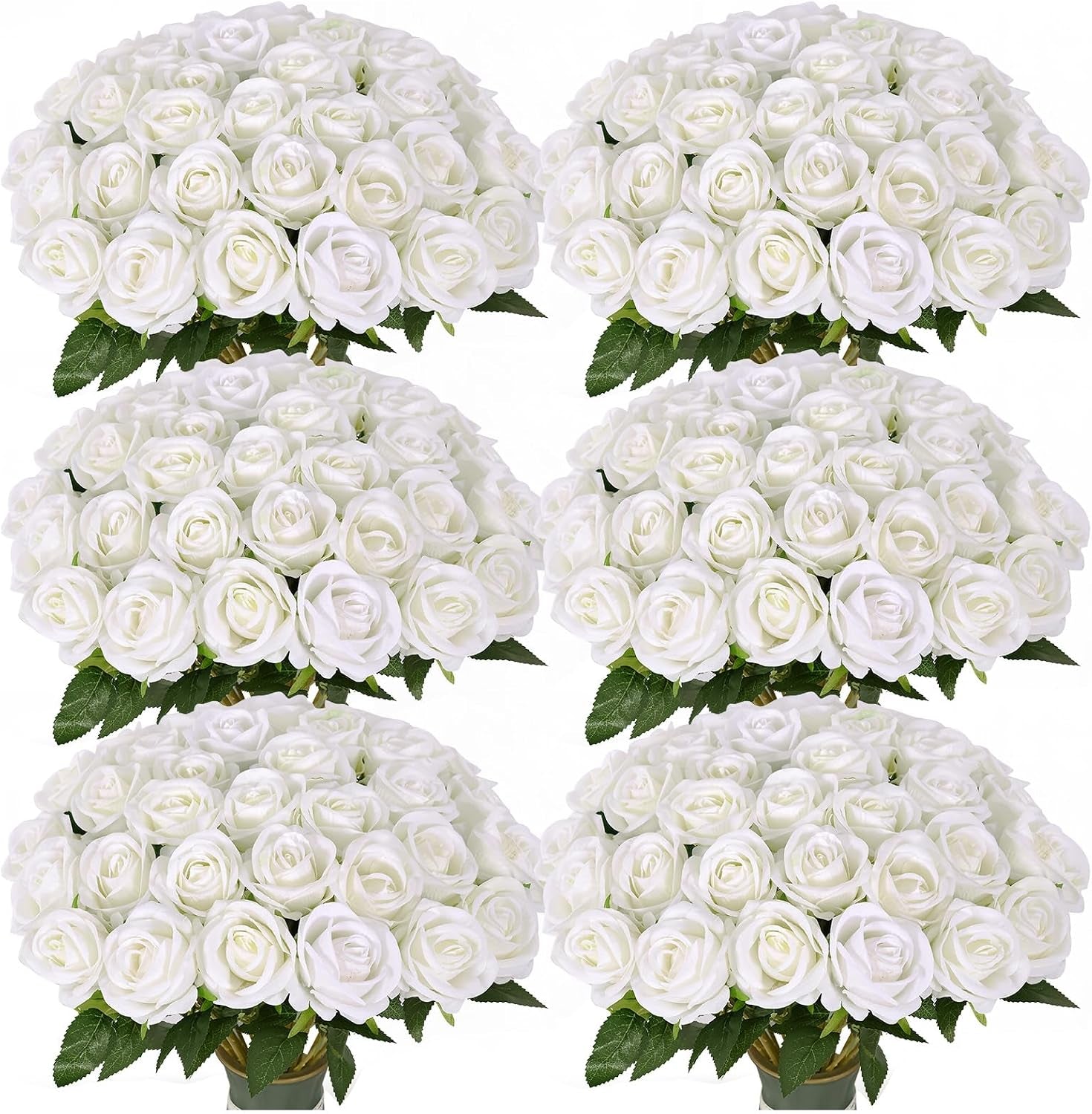 102 PCS White Roses Artificial Flowers, Fake White Roses Bouquet,White Artificial Silk Roses with Stems for DIY Wedding Flowers Decoration, Valentines Day Mothers Day, Bridal Bouquet Roses