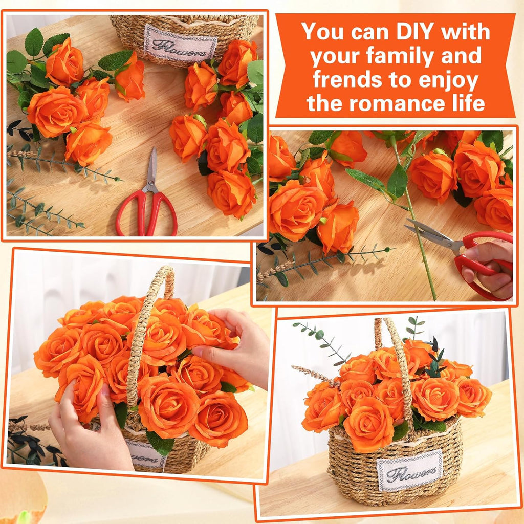 72 Pcs Artificial Roses Burnt Orange Fake Silk Roses Realistic Roses Faux Flower Indoor Wedding Home Decor, Birthday Decorations