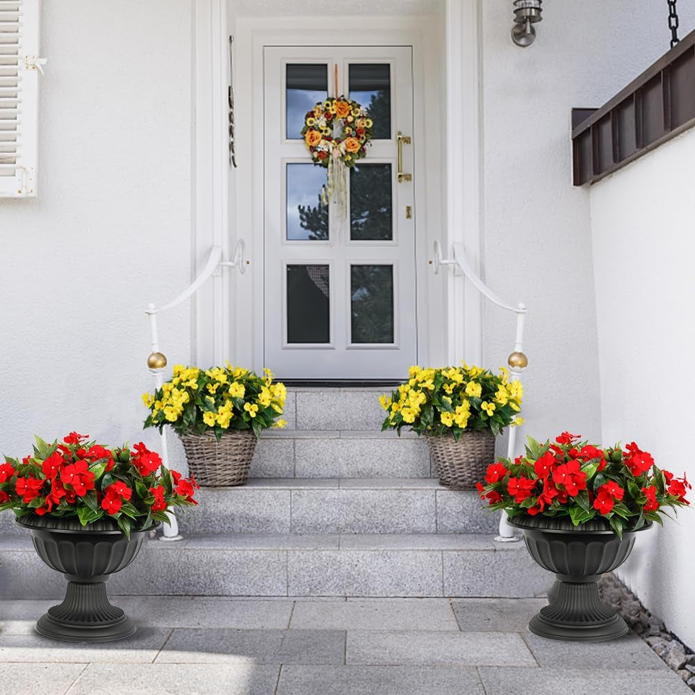 Artificial Plants Outdoor,4Pcs 7Branches Fake Impatiens Artificial Flowers for Outdoors,Faux Plants for Patio Lawn Balcony Garden Window Box Home Decor