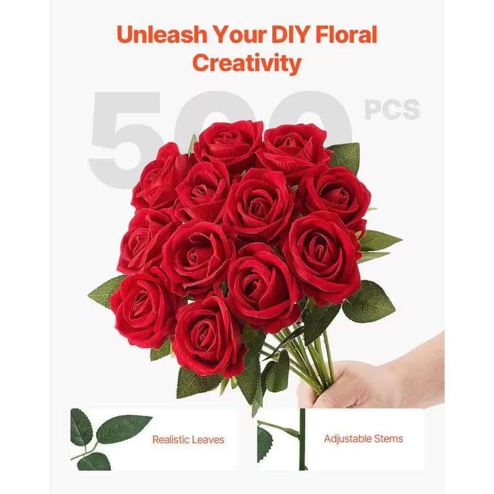 Artificial Flowers, 20 In., Red, for Outdoor Indoor, Artificial Rose Flower, 500 Pcs Real Looking Foam Fake Roses Bulk