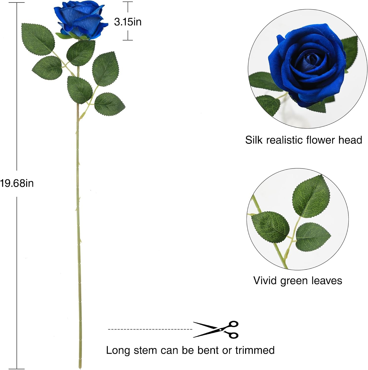 Fake Roses Artificial Silk Flowers - 12 Pcs Blue Roses Artificial Faux Flowers with Stems for Home Wedding Centerpiece Hotel Office Decor