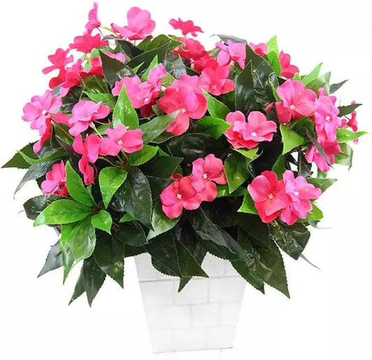 Artificial Plants Outdoor,4Pcs 7Branches Fake Impatiens Artificial Flowers Foroutdoors,Faux Plants for Patio Lawn Balcony Garden Window Box Home Decor