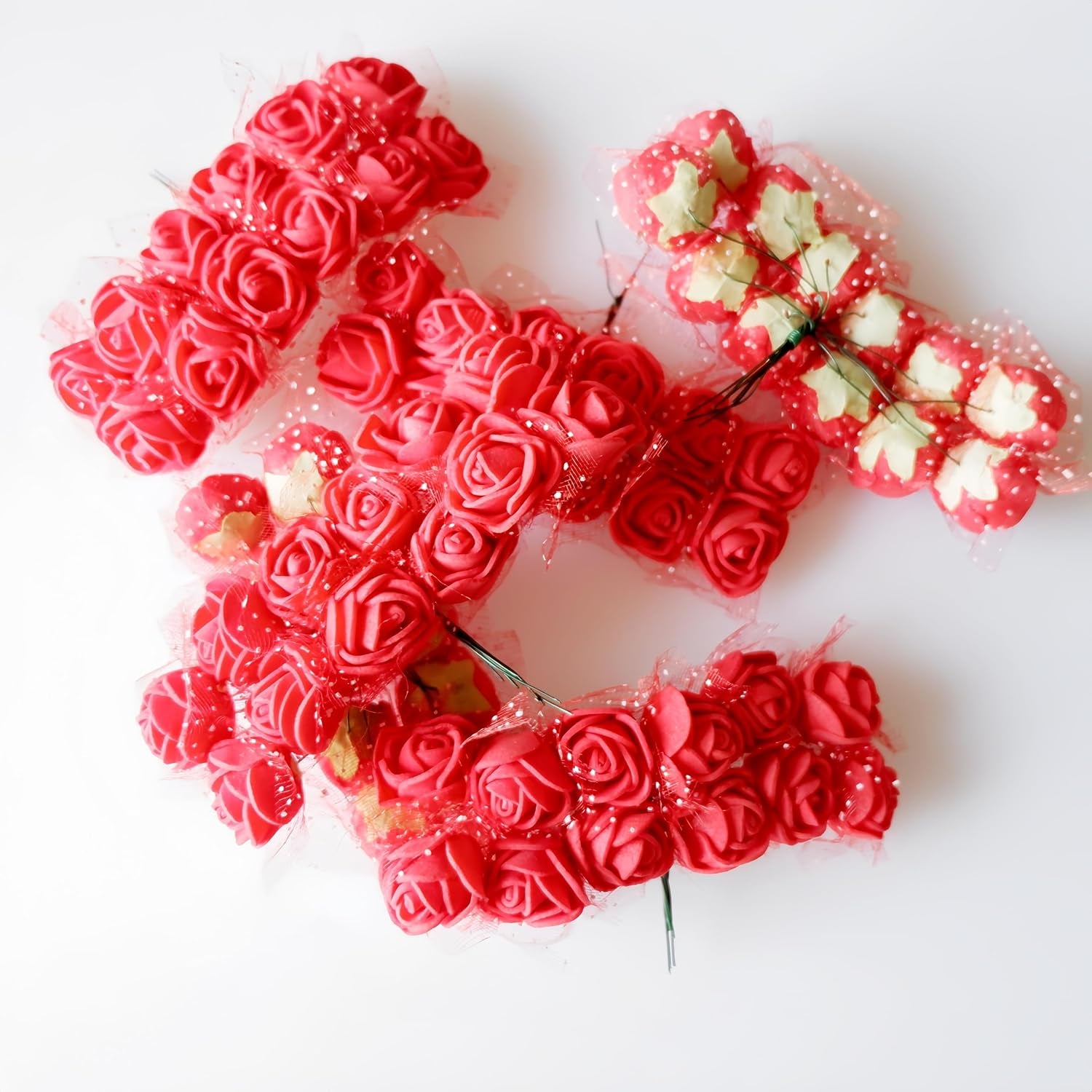 Mini Foam Roses Artificial Flowers Bulk, Foam Small Flowers Heads for Crafts, Fake Roses for Decoration, Tiny Flowers (Red)