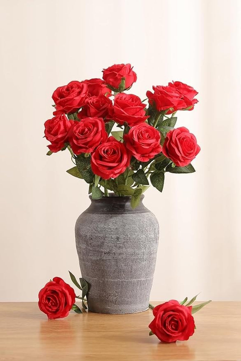 Luyue 10PCS Artificial Roses Flower with Stems Slik Fake Flowers A-Red