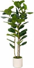 Artificial Fiddle Leaf Fig Tree 6FT with White Tall Planter-Large Faux Tree Tall Fake Floor Plant in Pot,Artificial Plants Indoor for Home Office Living Room Décor(Lyrata 6FT)
