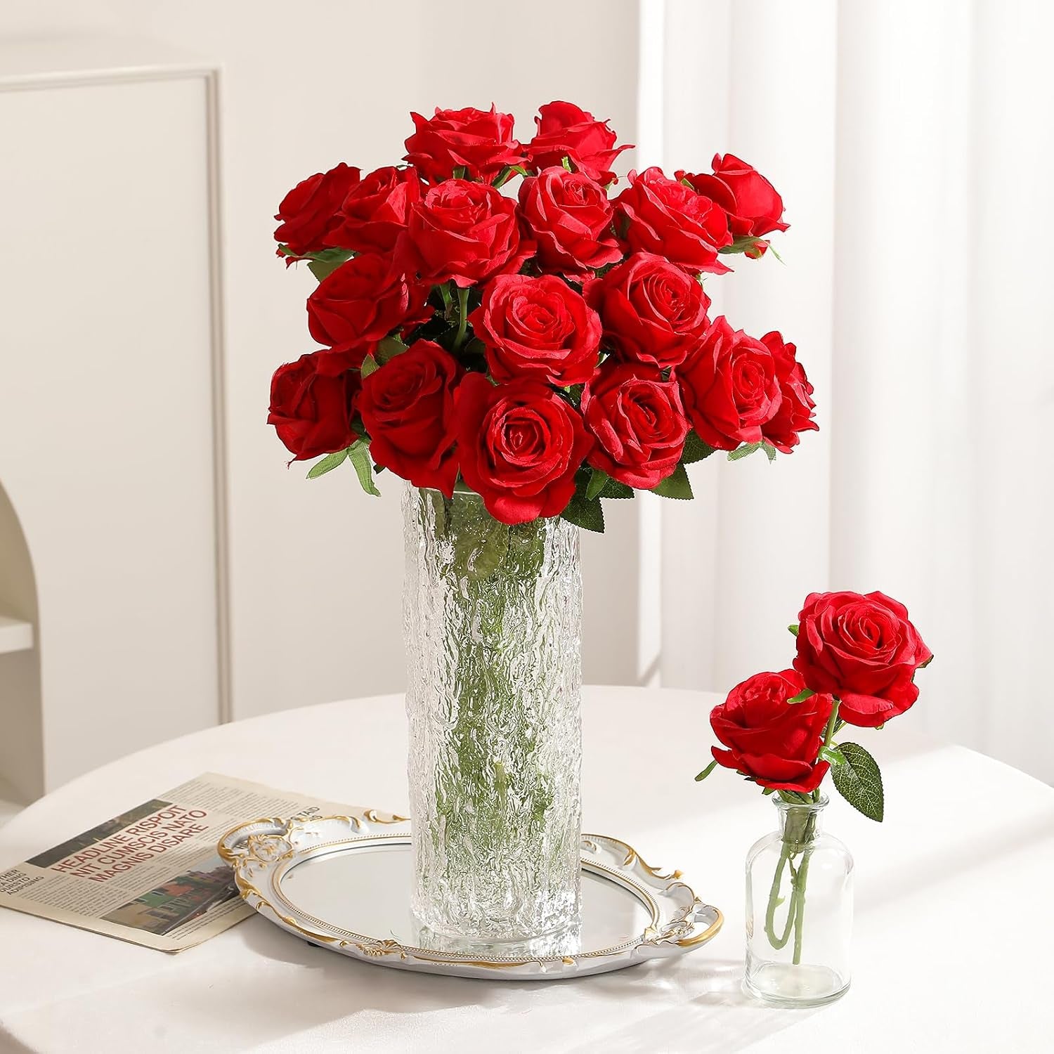 100Pcs Artificial Silk Roses Bulk,Fake Roses Flower with Stems Realistic Flowers for Wedding Centerpiece Home Party Decor(Red)
