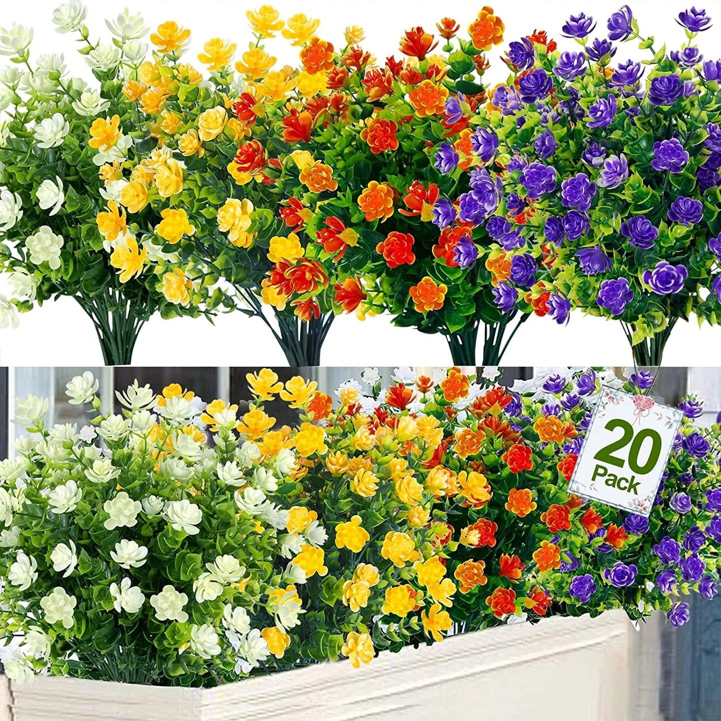 13.4" X 6 " Artificial Plastic Orange/Red Flowers Home Garden ( 20 Count )