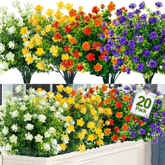 13.4" X 6 " Artificial Plastic Orange/Red Flowers Home Garden ( 20 Count )