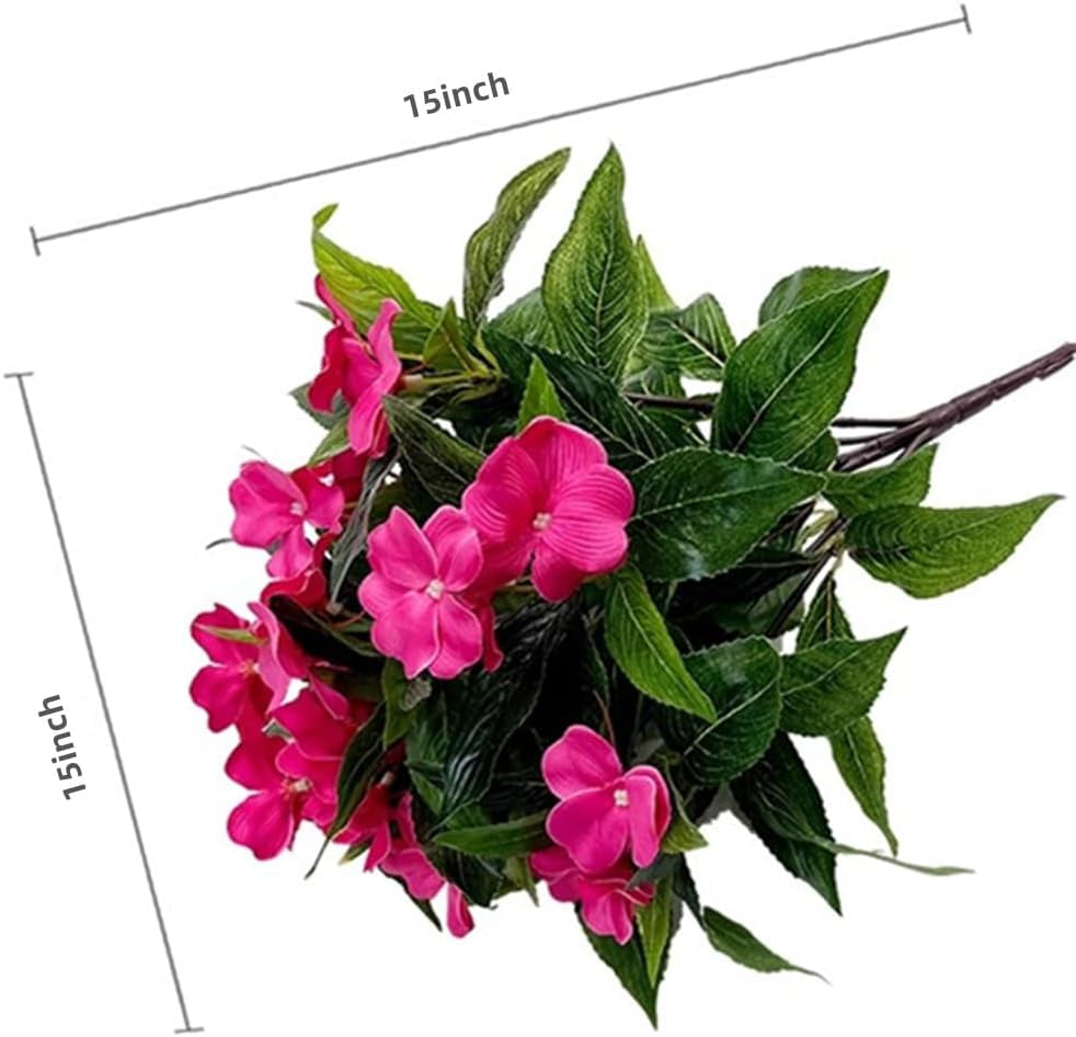Artificial Plants Outdoor,4Pcs 7Branches Fake Impatiens Artificial Flowers Foroutdoors,Faux Plants for Patio Lawn Balcony Garden Window Box Home Decor