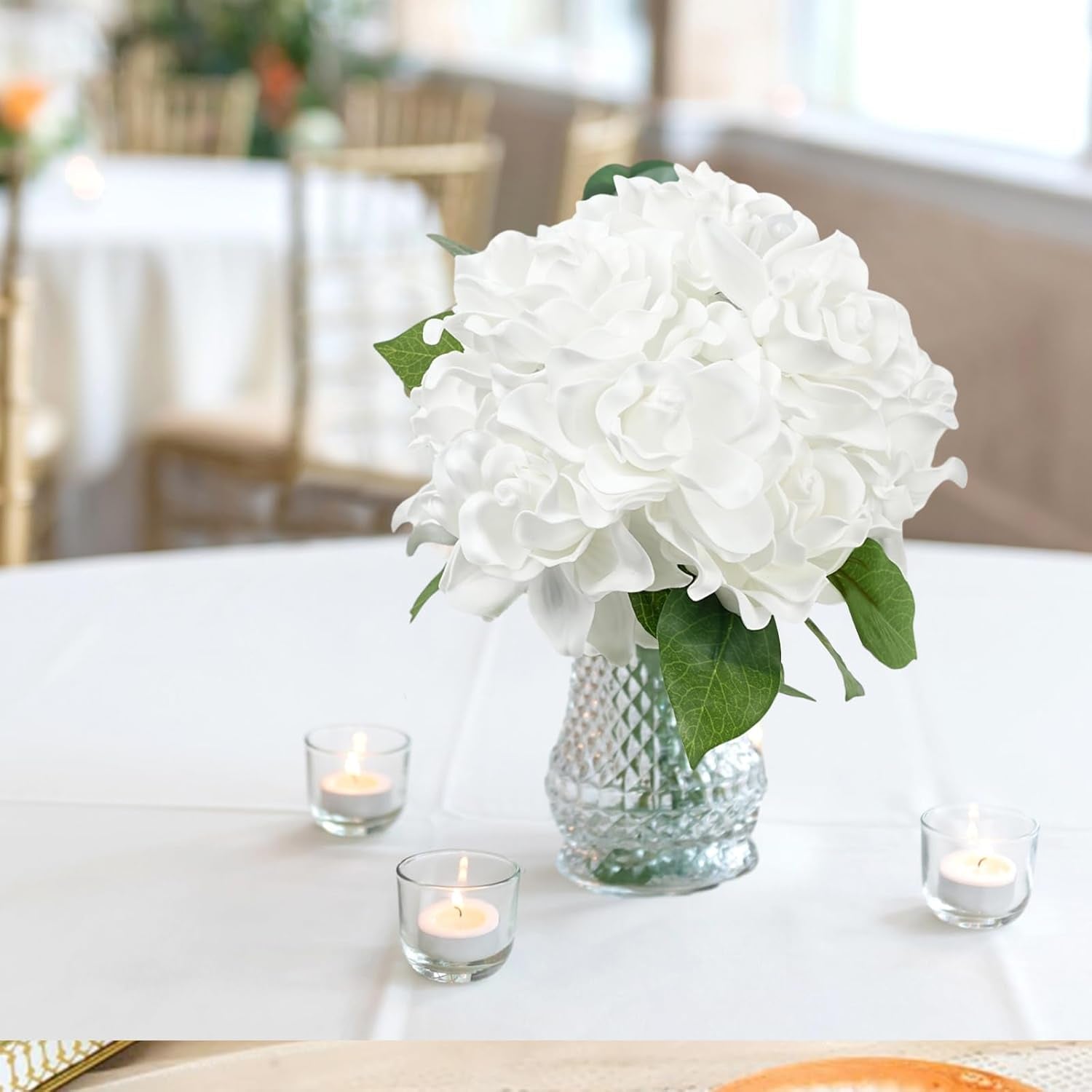 25Pcs Fake Gardenia White Artificial Flowers, Real Looking Gardenia Flowers with Stems Wedding Flowers for DIY Wedding Bouquet Bridal Shower Party Home Centerpieces Floral Arrangements