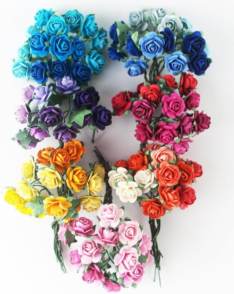 35 Color with 100 Pcs Tiny Artificial Roses Mixed Assorted Shade Thirty-Five Color Mulberry Paper Flower 15-18 Mm Flower Wedding Scrapbooking