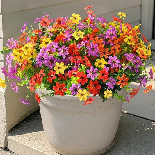 Artificial Flowers for Outdoors Spring Summer Decoration, 12 Bundles Fake Plants UV Resistant Realistic Faux Flower Silk Daisy with Eucalyptus Stem for Patio Planter Porch Yard Window Box Balcony