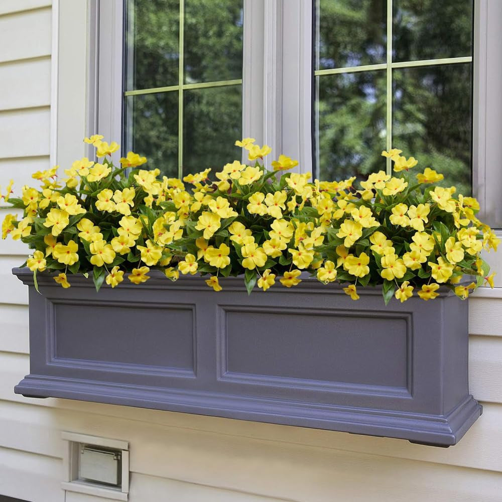 Artificial Plants Outdoor,4Pcs 7Branches Fake Impatiens Artificial Flowers for Outdoors,Faux Plants for Patio Lawn Balcony Garden Window Box Home Decor