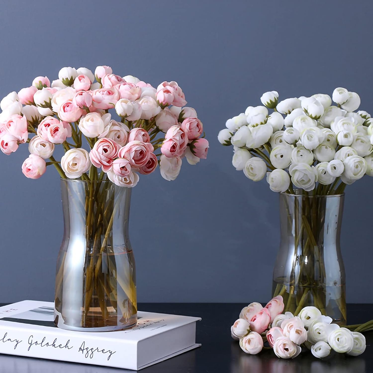 18 Pcs Artificial Silk Rose Flowers Ranunculus Bouquet Fake Pink Peony for Home Decorations,Weddings (Pink, 2)