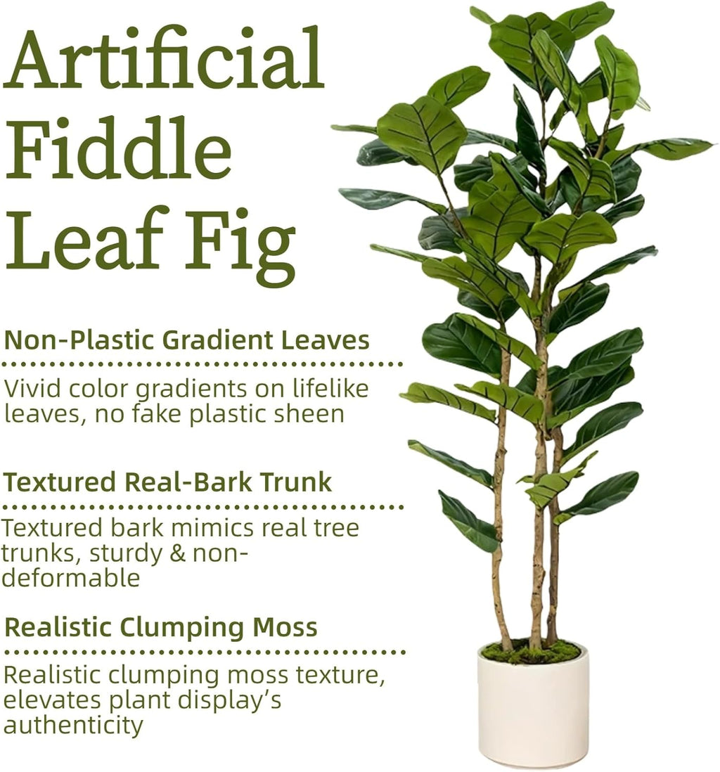 Artificial Fiddle Leaf Fig Tree 6FT with White Tall Planter-Large Faux Tree Tall Fake Floor Plant in Pot,Artificial Plants Indoor for Home Office Living Room Décor(Lyrata 6FT)
