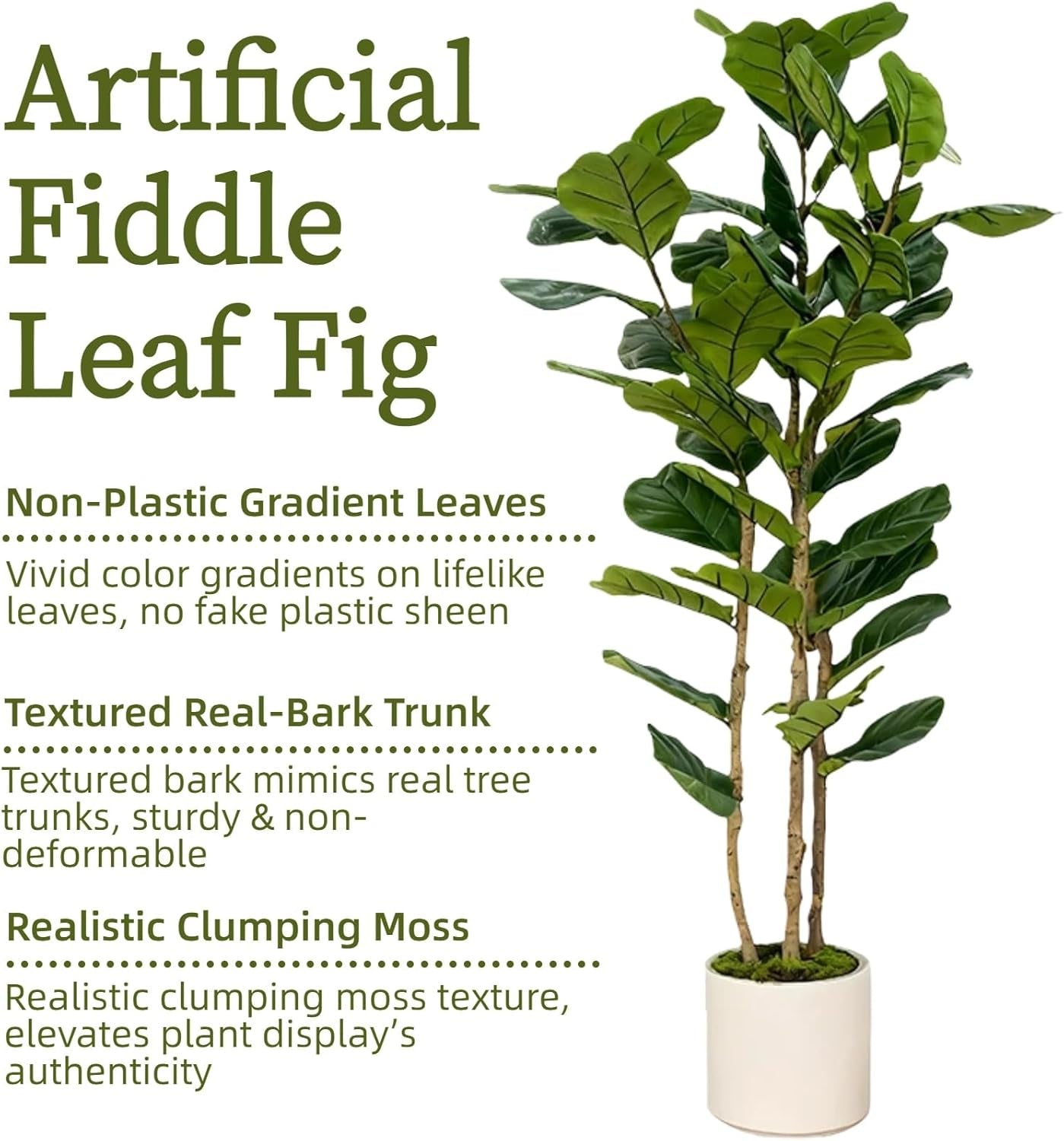 Artificial Fiddle Leaf Fig Tree 6FT with White Tall Planter-Large Faux Tree Tall Fake Floor Plant in Pot,Artificial Plants Indoor for Home Office Living Room Décor(Lyrata 6FT)