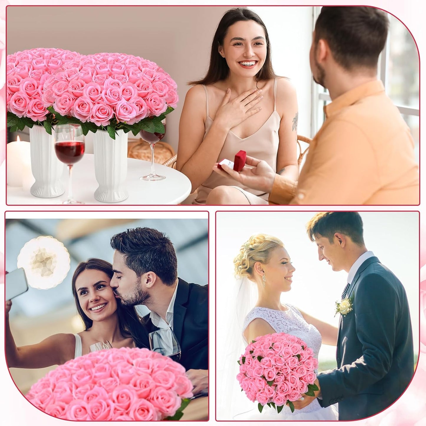 80 Pcs Roses Artificial Flowers, Silk Pink Artificial Flowers Petals Long Stem Roses for Wedding Bouquet Home Party Decor