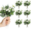 Set of 6 Bridesmaid Bouquets for Wedding, 6 White Roses Bouquets, and 155 Pcs 3 Kinds of Artificial Eucalyptus Stems for Floral Arrangement Table Centerpieces Decorations