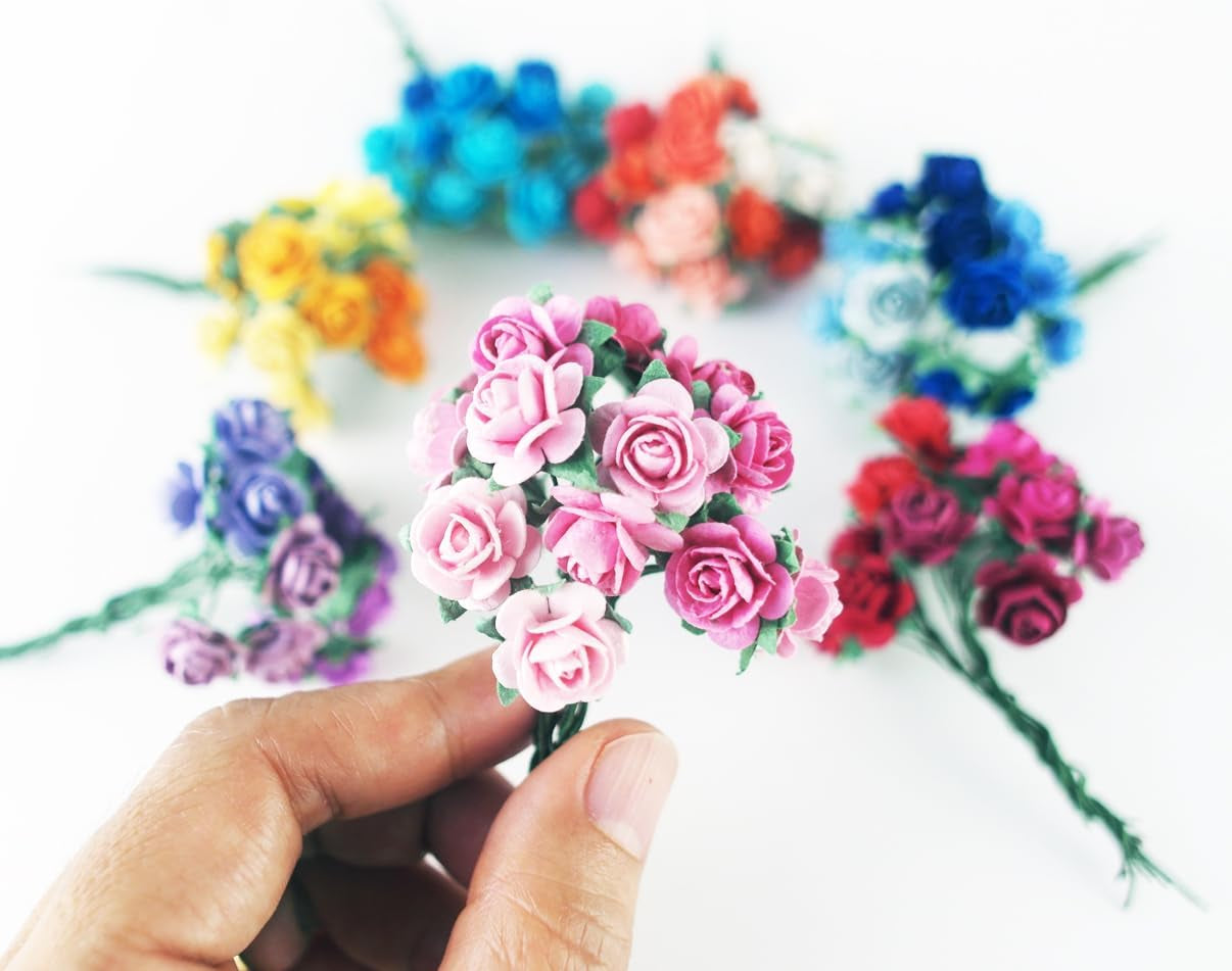 35 Color with 100 Pcs Tiny Artificial Roses Mixed Assorted Shade Thirty-Five Color Mulberry Paper Flower 15-18 Mm Flower Wedding Scrapbooking
