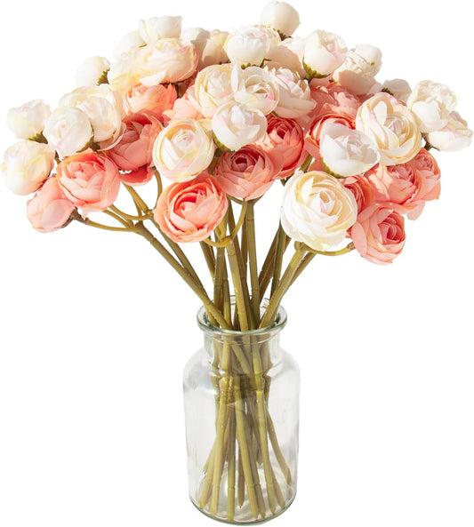 18 Pcs Artificial Silk Rose Flowers Ranunculus Bouquet Fake Pink Peony for Home Decorations,Weddings (Pink, 2)