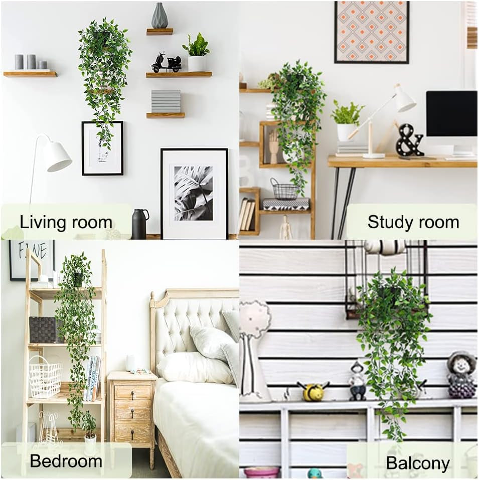 Artificial Hanging Plants, 2Pcs Artificial Plants Indoors in Pots, Greenery Fake Plants Decor, Small Artificial Plants in Pots, Fake Potted Plants, Faux Plants for Wall Home Room Office Decor