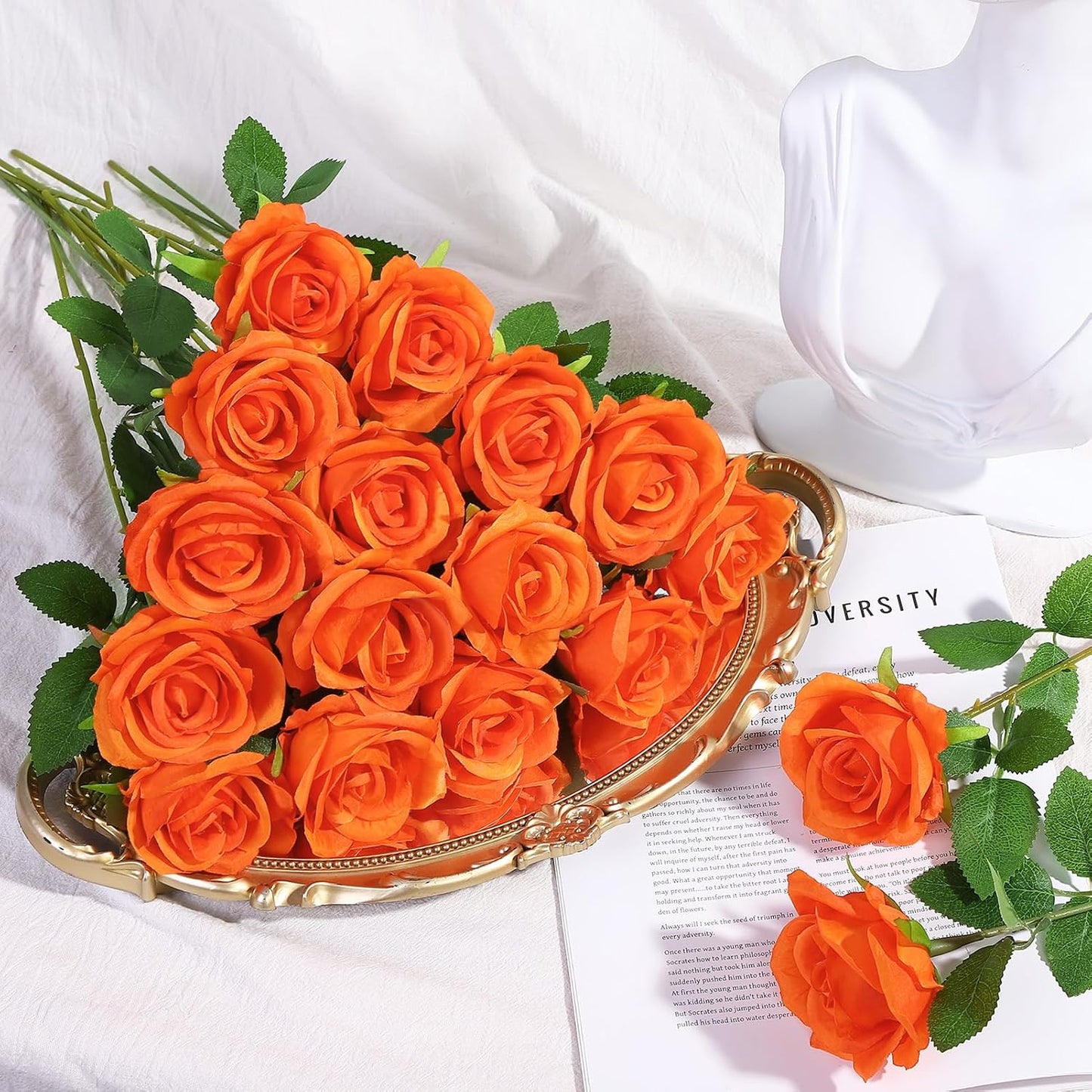 72 Pcs Artificial Roses Burnt Orange Fake Silk Roses Realistic Roses Faux Flower Indoor Wedding Home Decor, Birthday Decorations