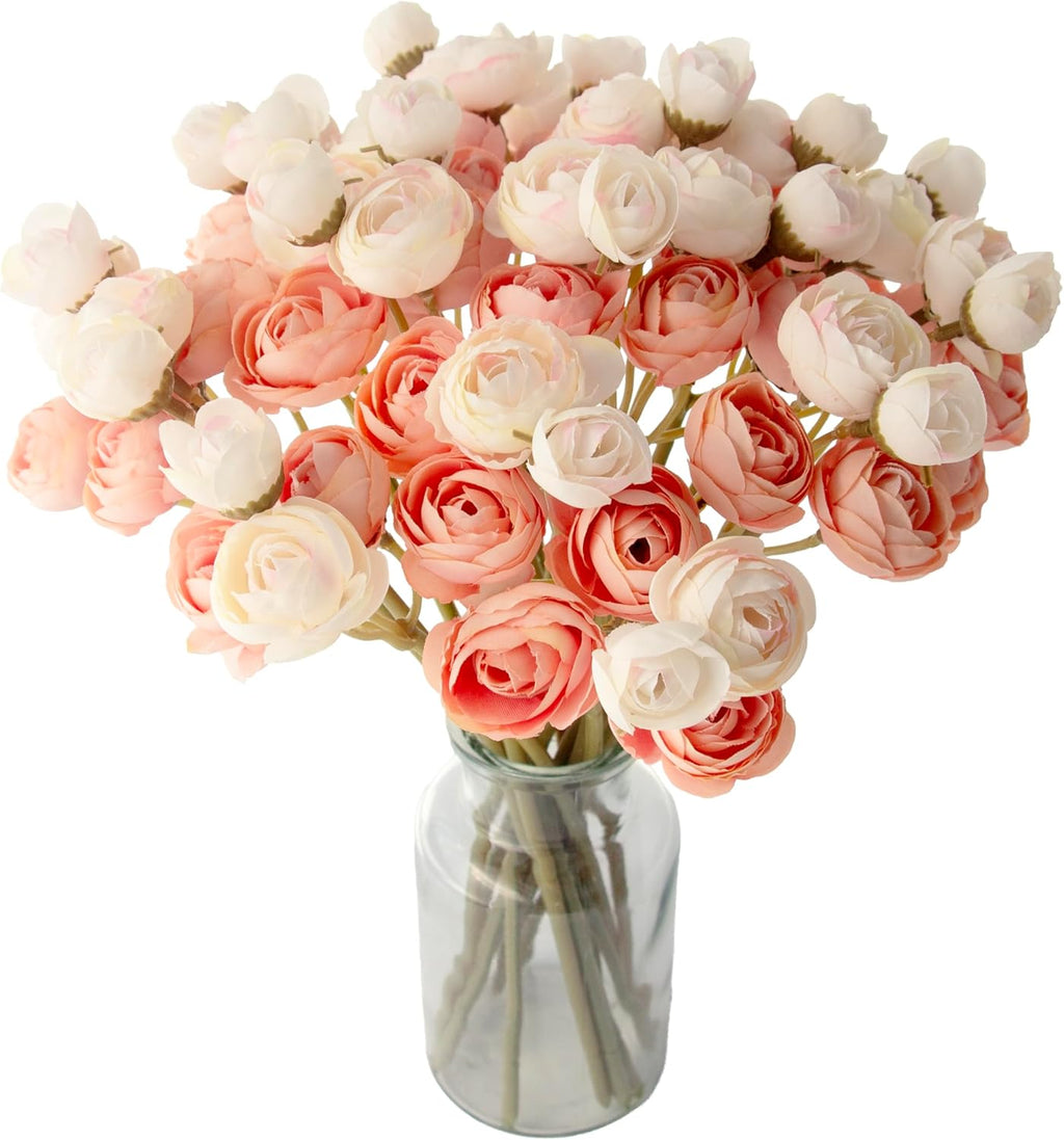 18 Pcs Artificial Silk Rose Flowers Ranunculus Bouquet Fake Pink Peony for Home Decorations,Weddings (Pink, 2)