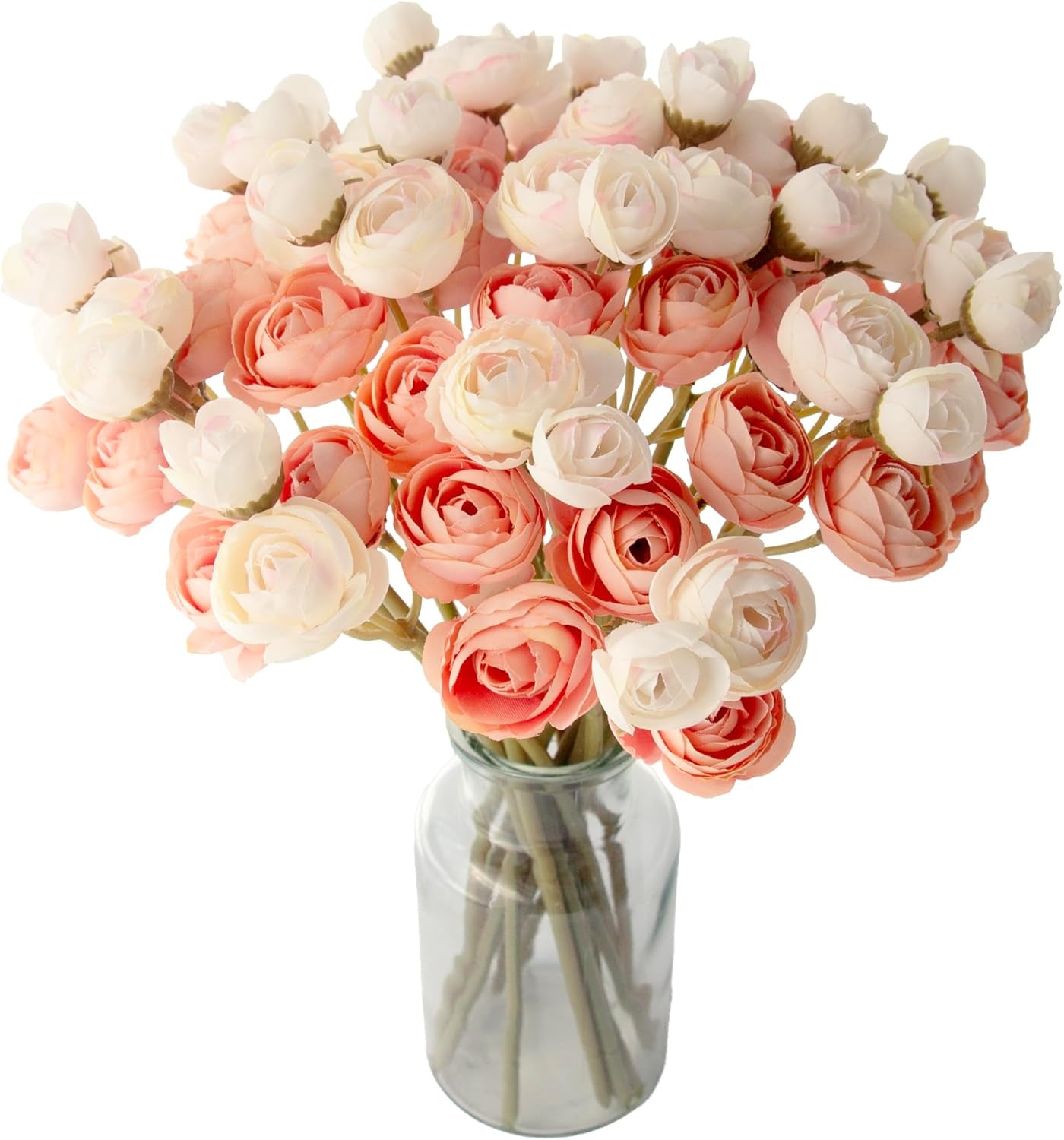 18 Pcs Artificial Silk Rose Flowers Ranunculus Bouquet Fake Pink Peony for Home Decorations,Weddings (Pink, 2)