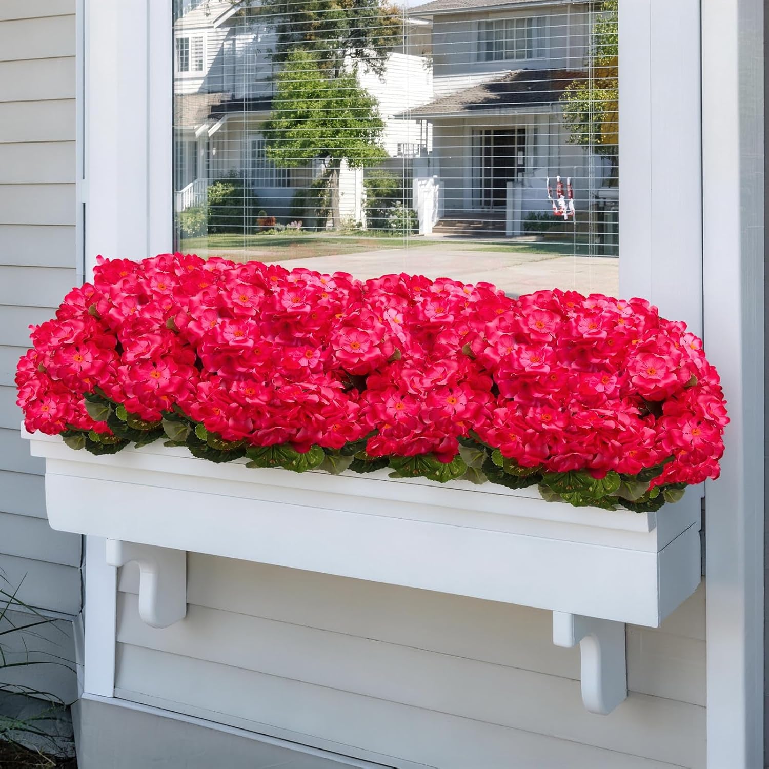 Artificial Flowers for Outdoor, UV Resistant Realistic Geranium Fake Flowers-Faux Flowers for Outdoor Planters, Garden, Porch, Patio, Window Box Home Decor All Year round (6, Rose Red)