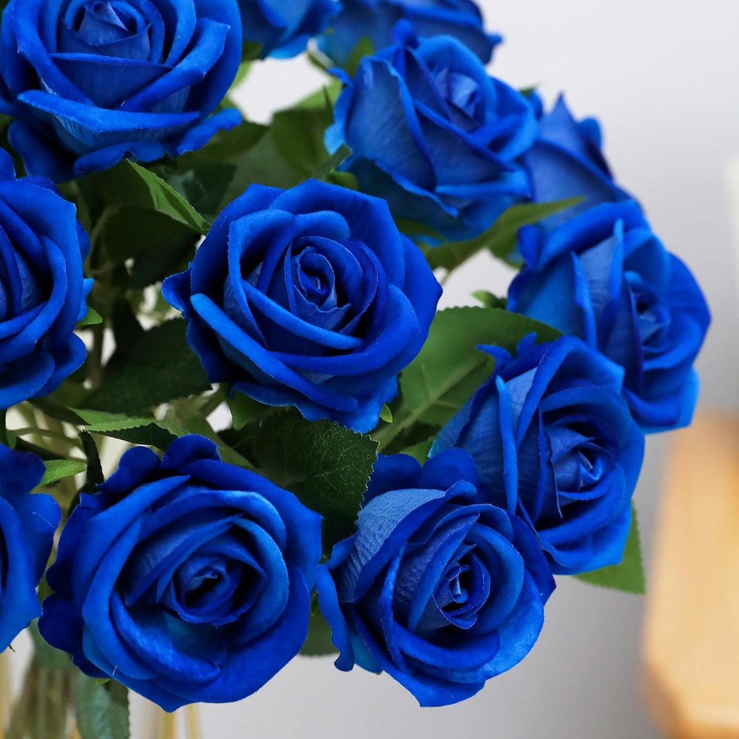 Fake Roses Artificial Silk Flowers - 12 Pcs Blue Roses Artificial Faux Flowers with Stems for Home Wedding Centerpiece Hotel Office Decor