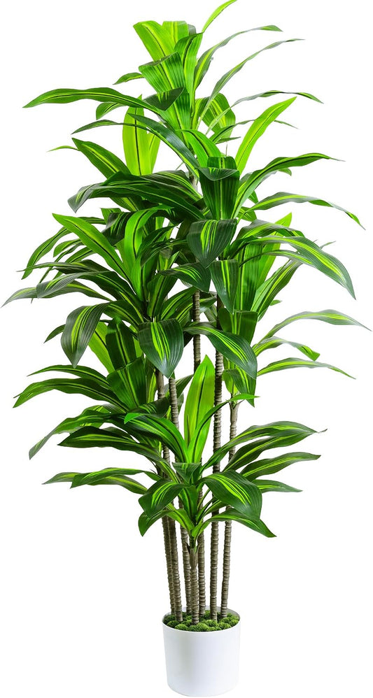 Artificial Dracaena Fake Tree 6FT, White High Pot Artificial Plants Indoor&Outdoor, Fake Plants for Office/Home/Living Room Potted Decoration