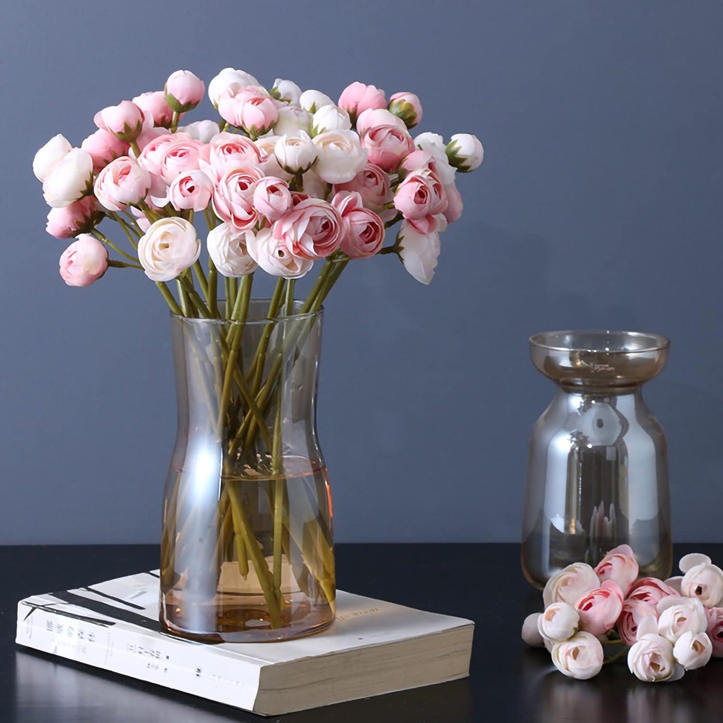 18 Pcs Artificial Silk Rose Flowers Ranunculus Bouquet Fake Pink Peony for Home Decorations,Weddings (Pink, 2)