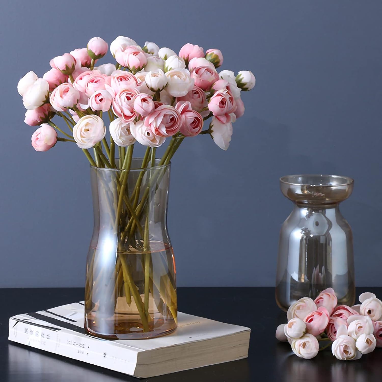 18 Pcs Artificial Silk Rose Flowers Ranunculus Bouquet Fake Pink Peony for Home Decorations,Weddings (Pink, 2)