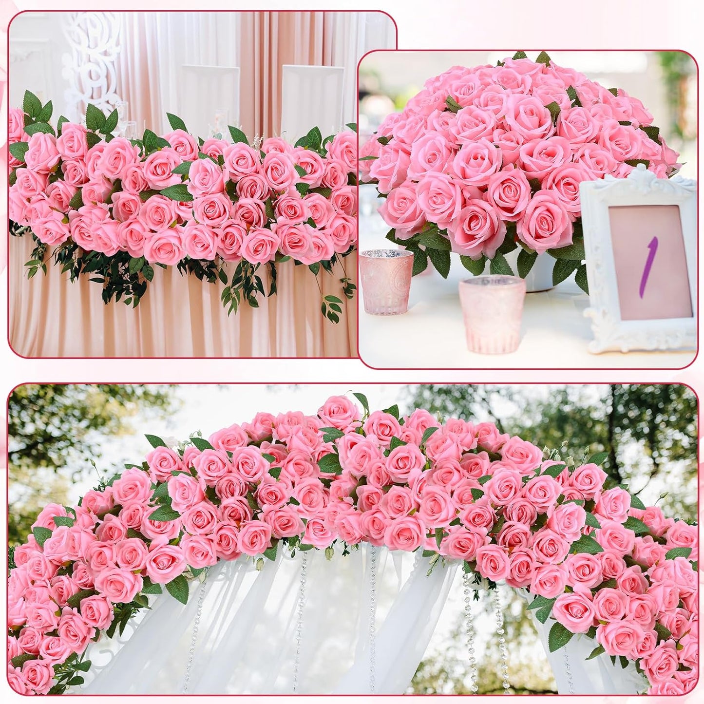 80 Pcs Roses Artificial Flowers, Silk Pink Artificial Flowers Petals Long Stem Roses for Wedding Bouquet Home Party Decor