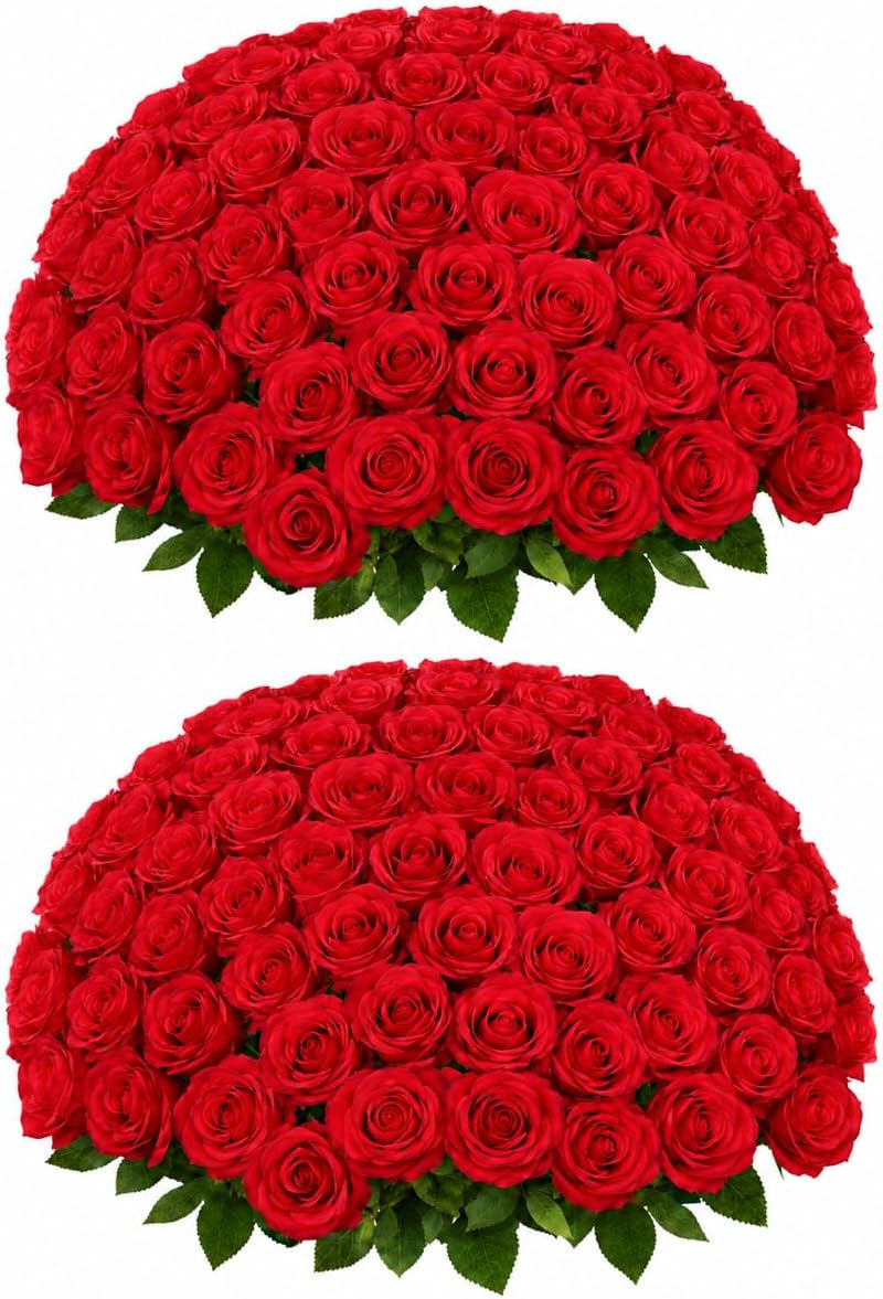 50 PCS Red Roses Artificial Flowers, Fake Red Rose Bouquet, Artificial Silk Red Roses with Stems for DIY Wedding Flowers Decoration, Valentines Day Mothers Day, Bridal Bouquet Roses