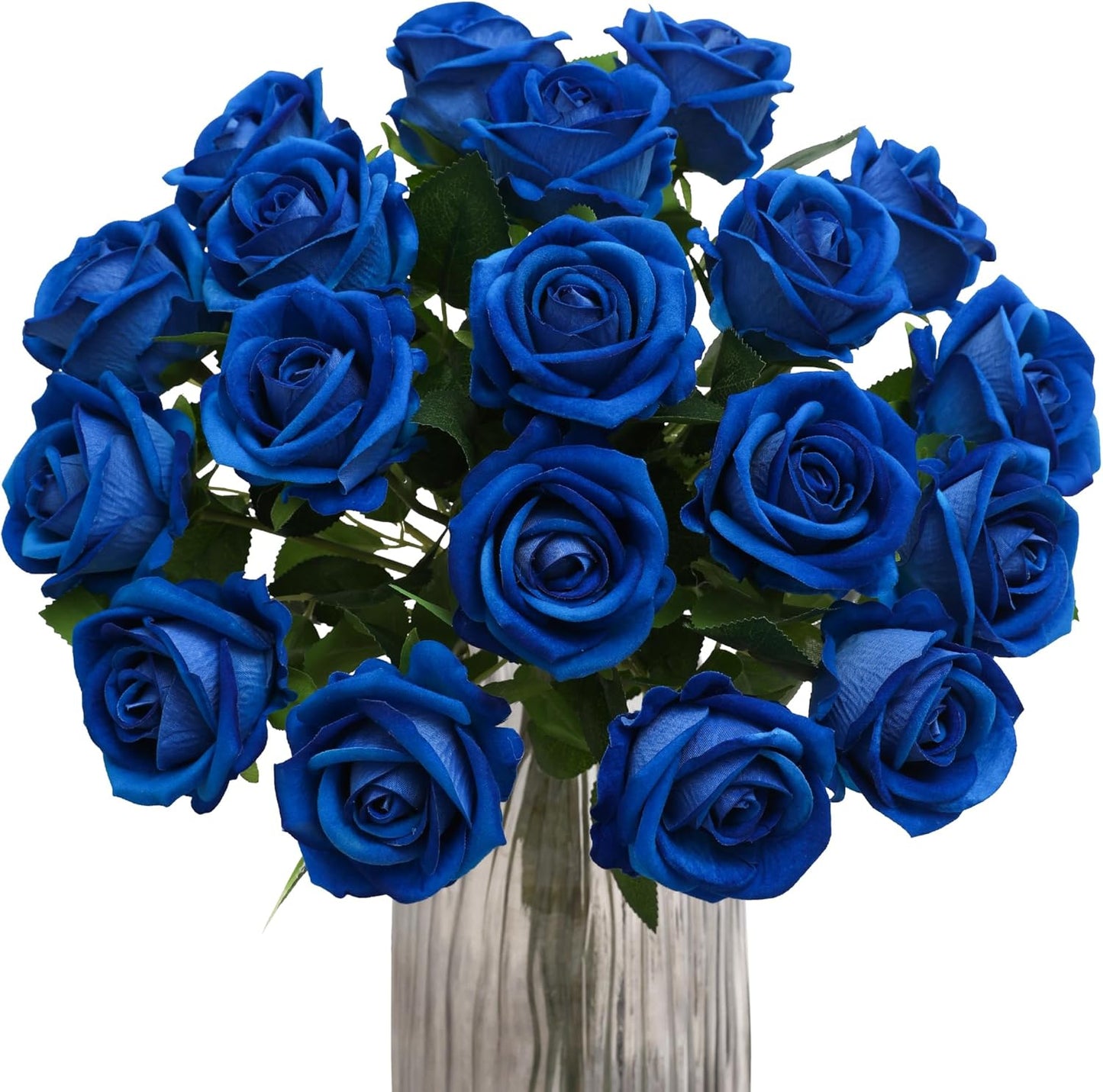 Fake Roses Artificial Silk Flowers - 12 Pcs Blue Roses Artificial Faux Flowers with Stems for Home Wedding Centerpiece Hotel Office Decor
