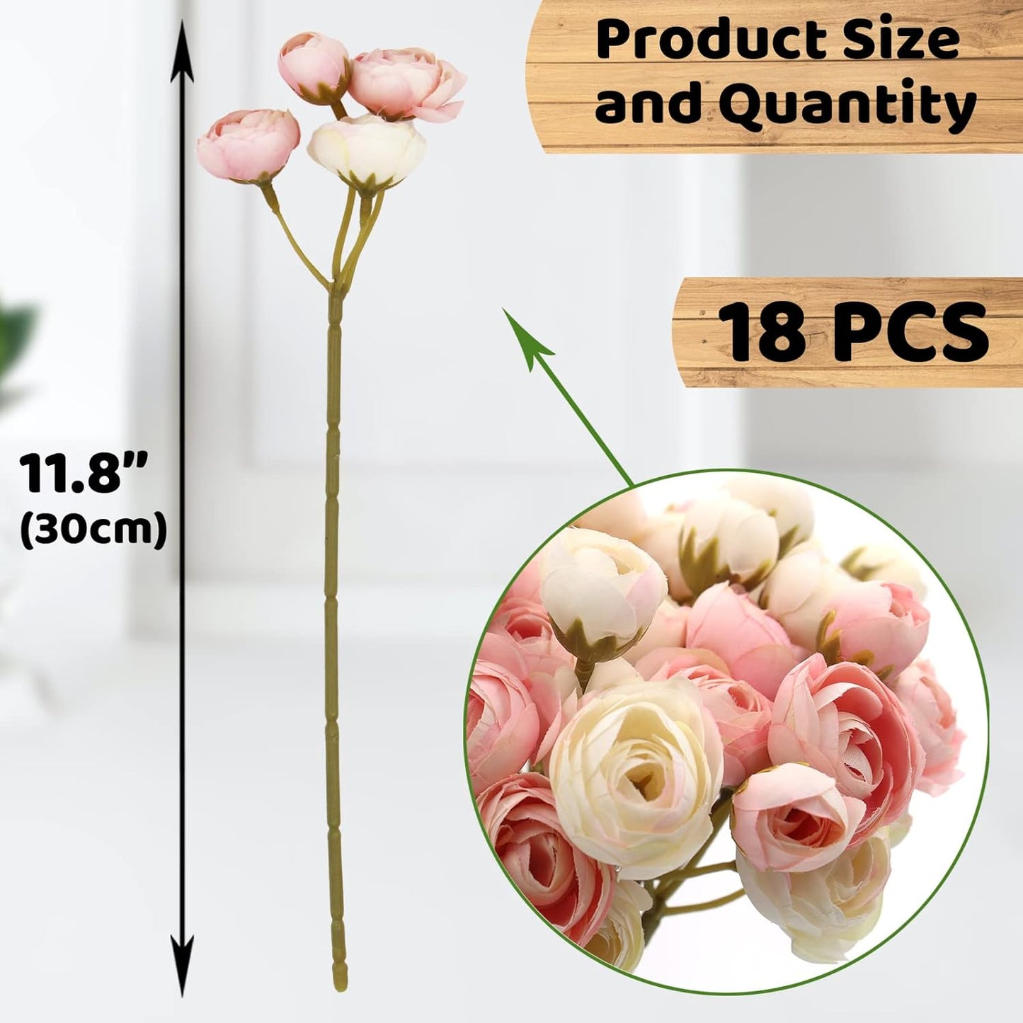 18 Pcs Artificial Silk Rose Flowers Ranunculus Bouquet Fake Pink Peony for Home Decorations,Weddings (Pink, 2)