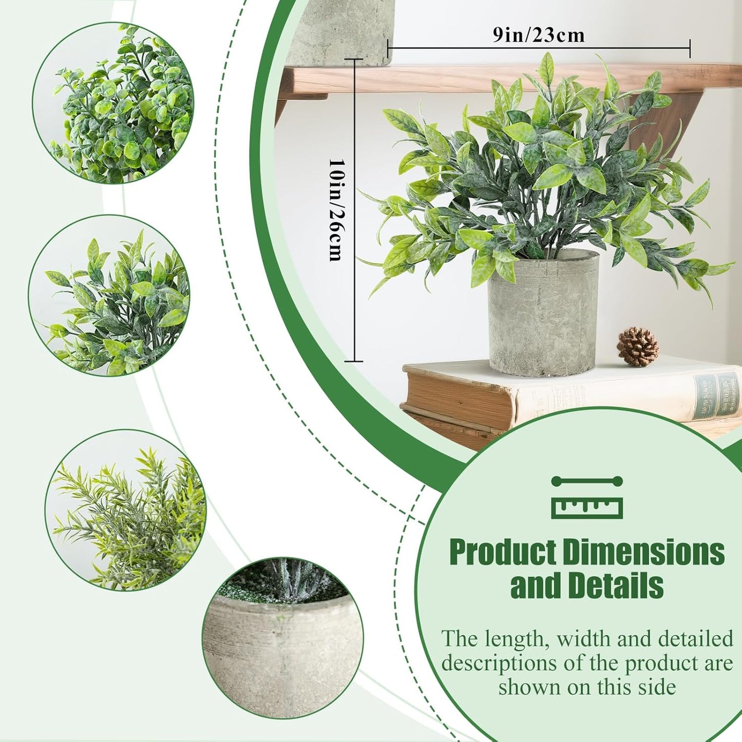 3 Pack Life-Like Potted Fake Plant, Artificial Plants Indoor, Artificial Frost-Hung Green Plants，No Need for Maintenance，Suitable for Desktop or Shelf Decoration in Homes and Offices