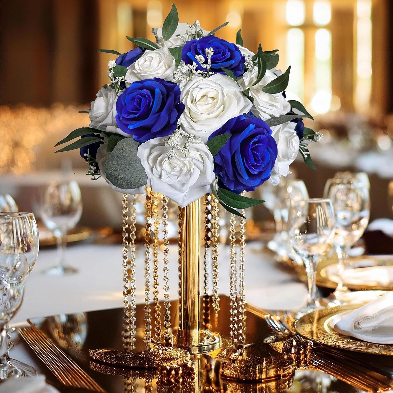 50Pcs Artificial Roses Flowers in Bulk,Realistic Silk Fake Rose with Long Stem for Wedding Centerpieces Bouquet Party Floral Arrangement Home Decoration(Royal Blue)