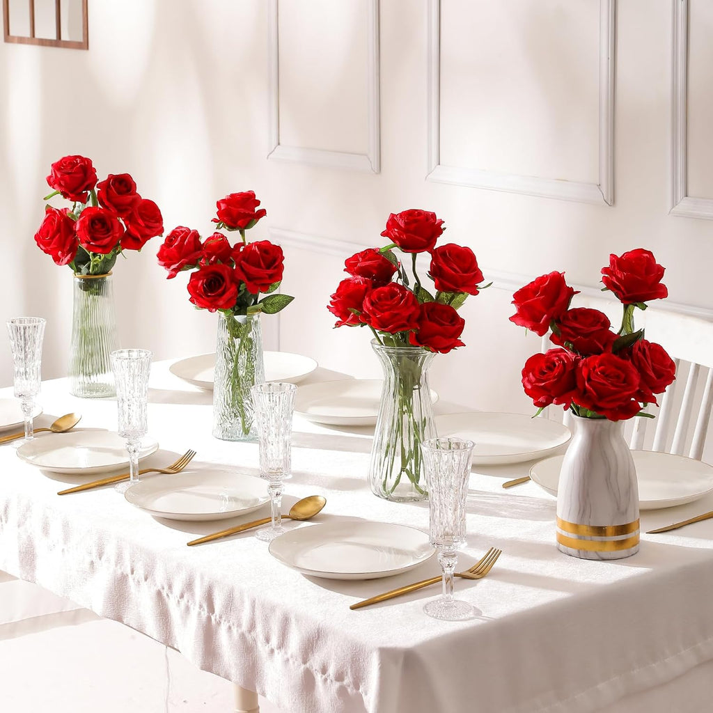 100Pcs Artificial Silk Roses Bulk,Fake Roses Flower with Stems Realistic Flowers for Wedding Centerpiece Home Party Decor(Red)