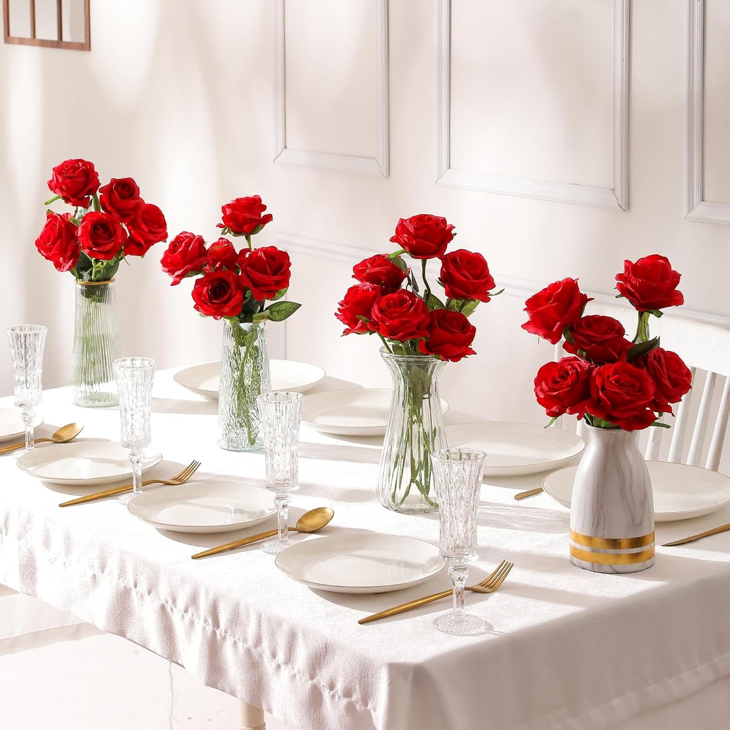 100Pcs Artificial Silk Roses Bulk,Fake Roses Flower with Stems Realistic Flowers for Wedding Centerpiece Home Party Decor(Red)