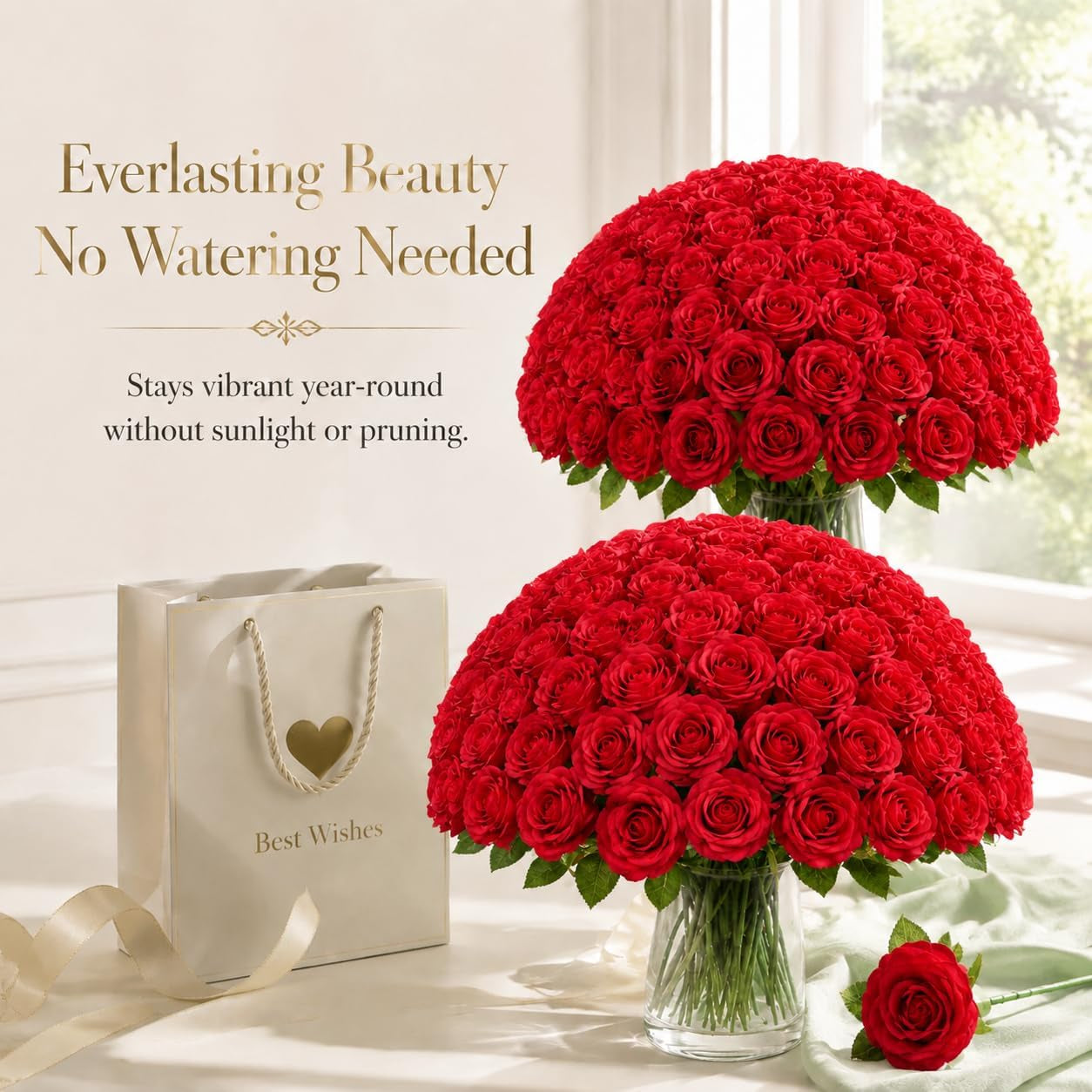 50 PCS Red Roses Artificial Flowers, Fake Red Rose Bouquet, Artificial Silk Red Roses with Stems for DIY Wedding Flowers Decoration, Valentines Day Mothers Day, Bridal Bouquet Roses