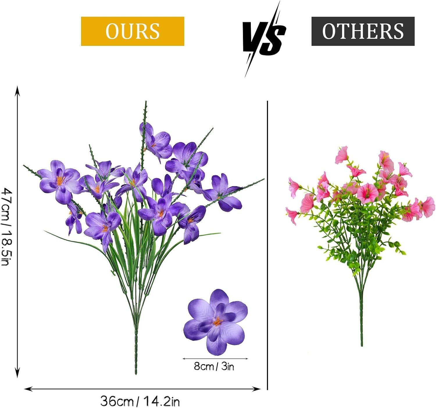 Artificial Flowers for Outdoors 6 Bundles Fake Plastic Flowers UV Resistant Silk Freesia Purple Flowers Artificial Plants & Flowers for Vase Planters Garden Home Wedding Front Door Decor